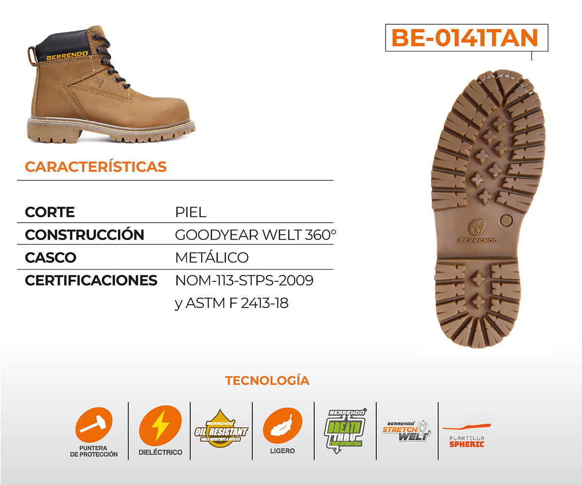 Bota De Seguridad Berrendo Clásico Para Caballero BE-0141TAN
