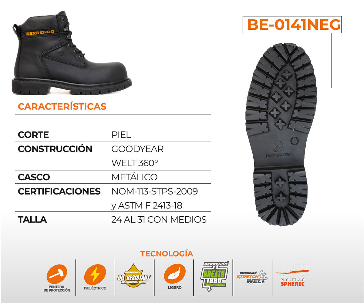 Bota De Seguridad Berrendo Clásico Para Caballero BE-0141NEG