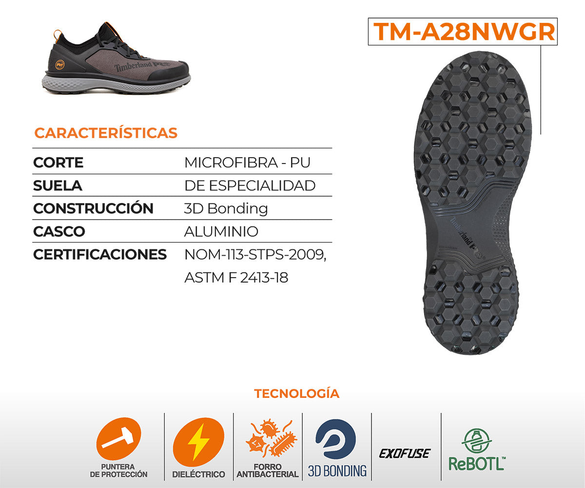 Tenis De Seguridad Timberland Pro Afterburn Para Caballero TM-A28NWGR Gris