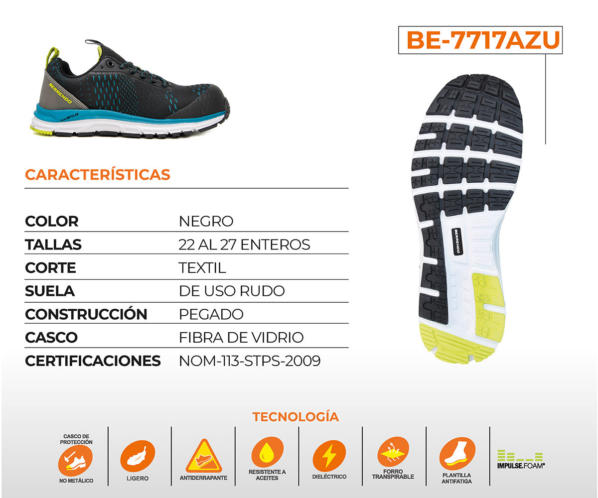 Tenis De Seguridad Berrendo Safety Sport Para Caballero BE-7717AZU Azul