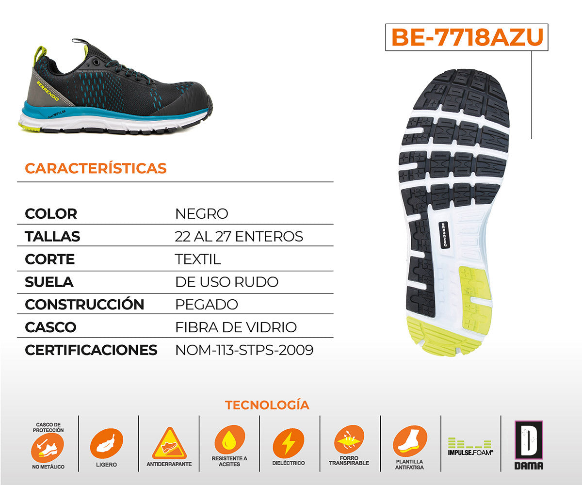 Tenis De Seguridad Berrendo Safety Sport Para Dama BE-7718AZU Azul