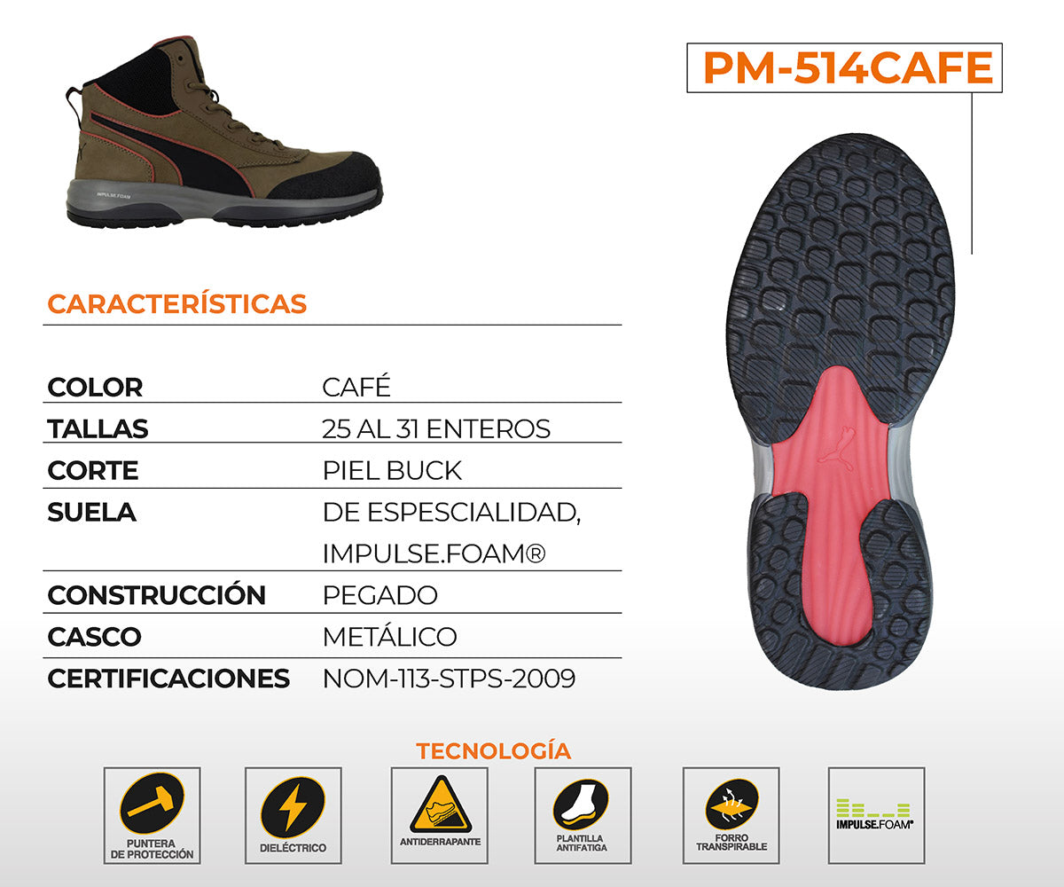 Bota De Seguridad Puma Safety Para Caballero PM-514CAFE Cafe