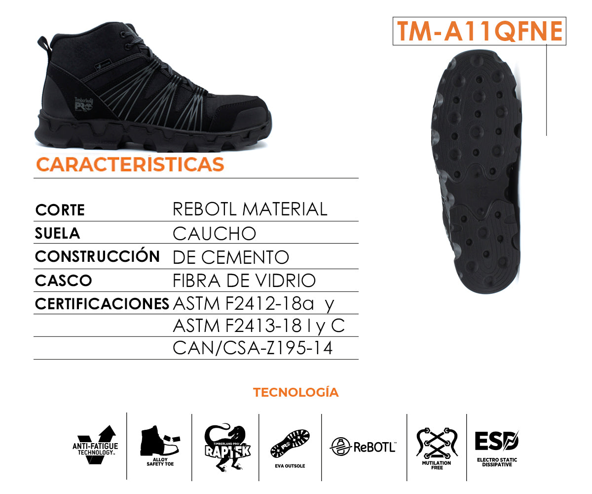 Bota De Seguridad Timberland Pro Para Caballero TM-A11QFNE Negro