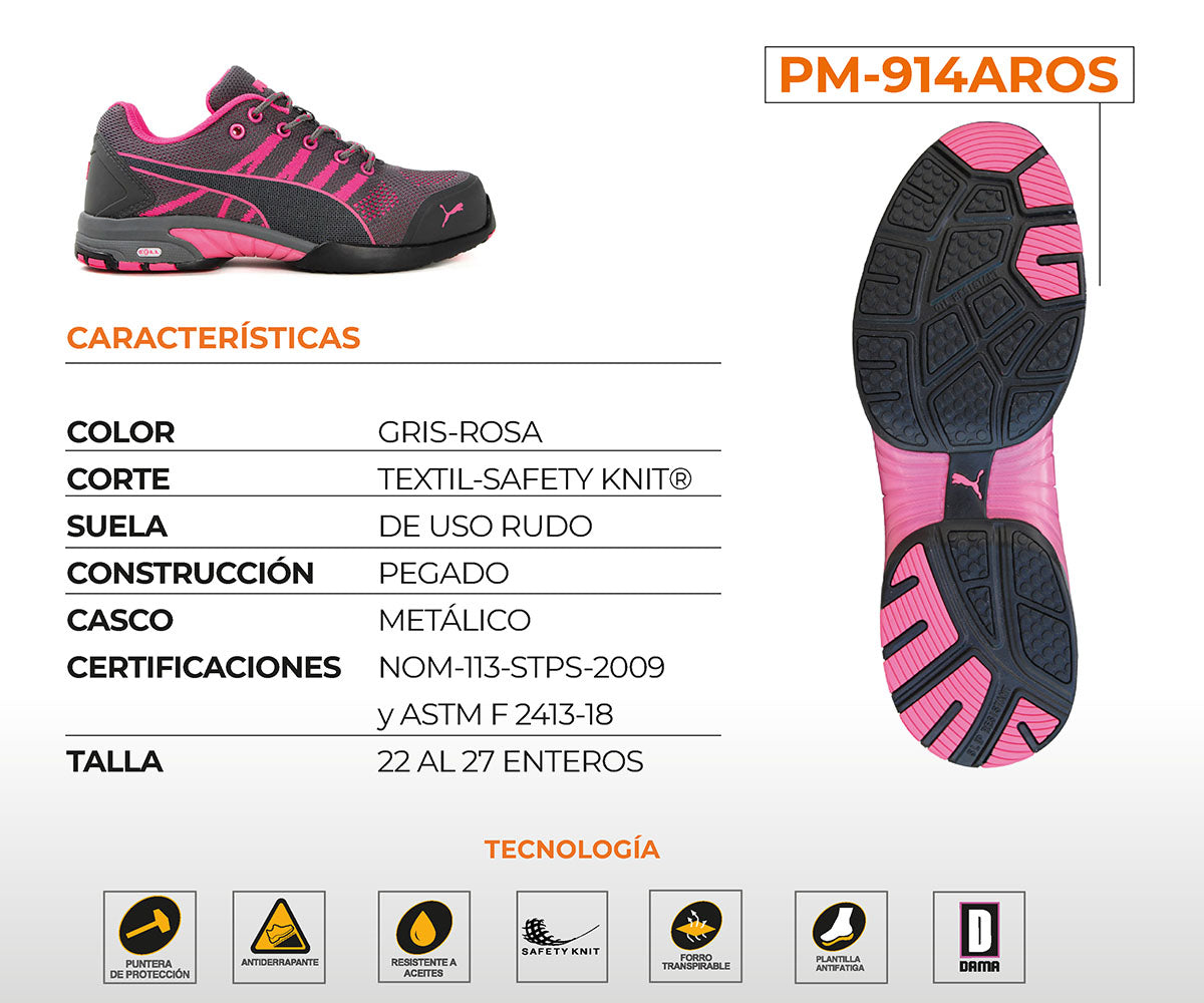 Tenis Industrial Puma Safety Para Dama PM-914AROS Rosa