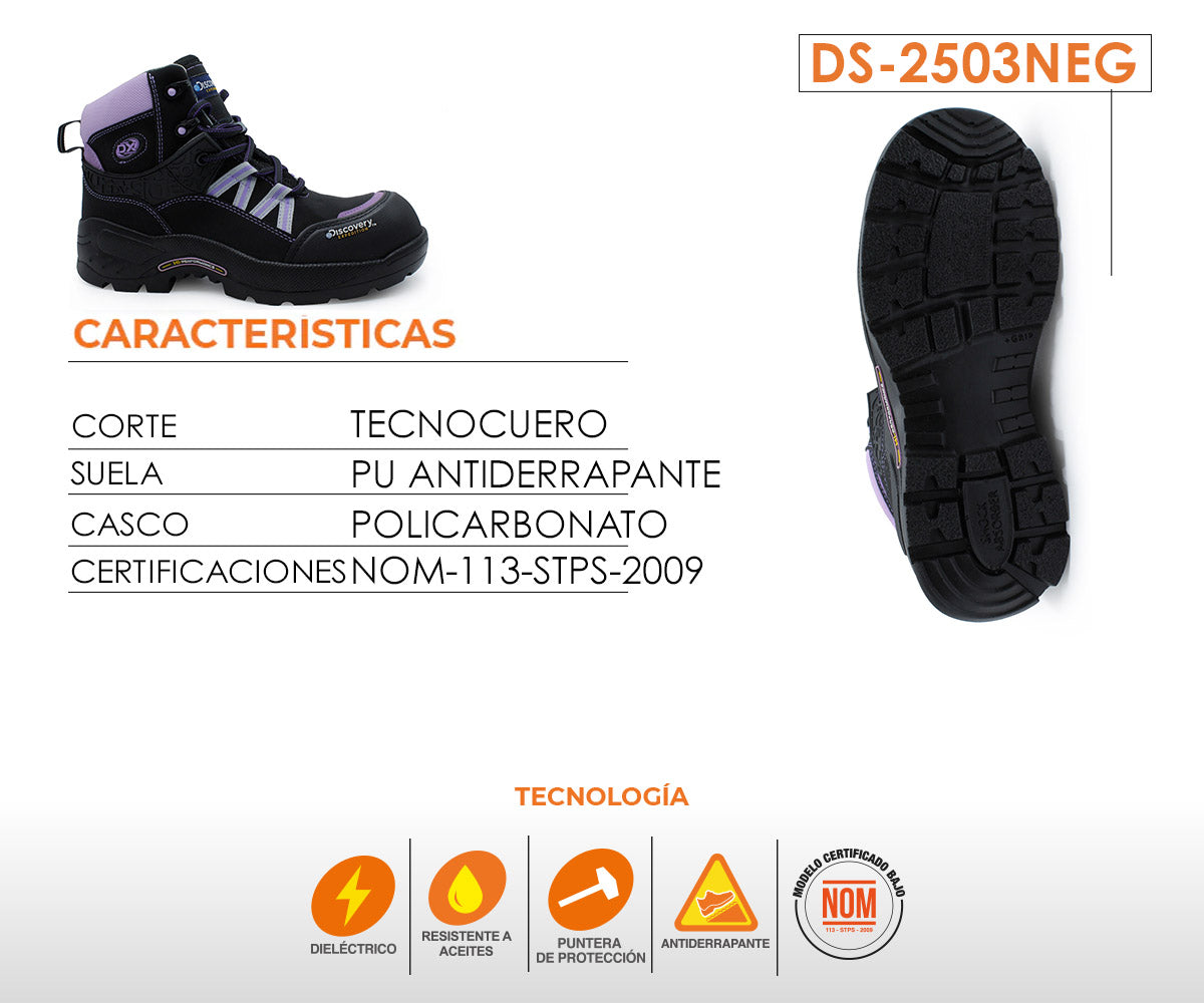 Bota Industrial Discovery DS-2503NEG Para Dama Negro