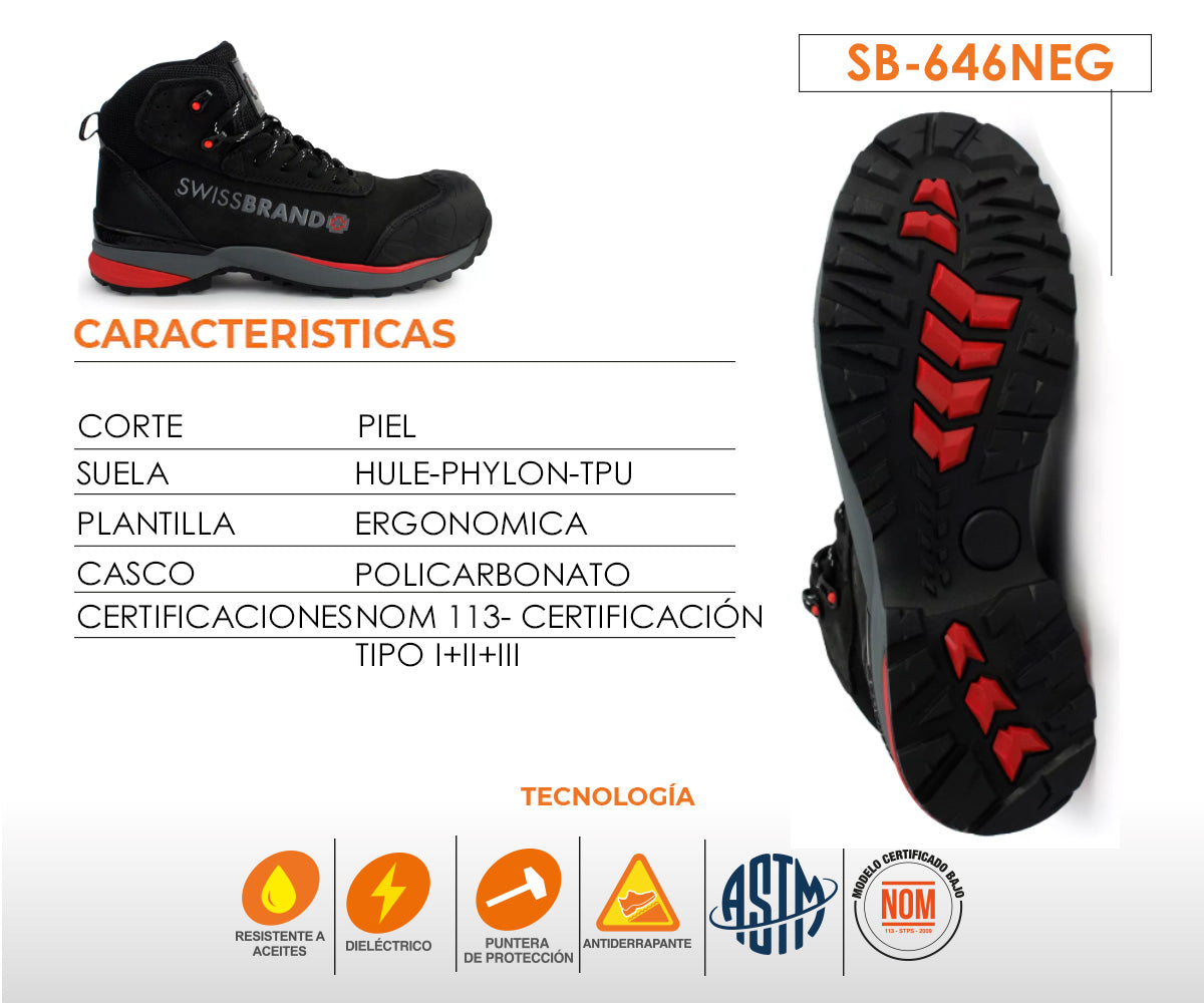 Bota Industrial Swissbrand Negro para caballero SB-646NEG