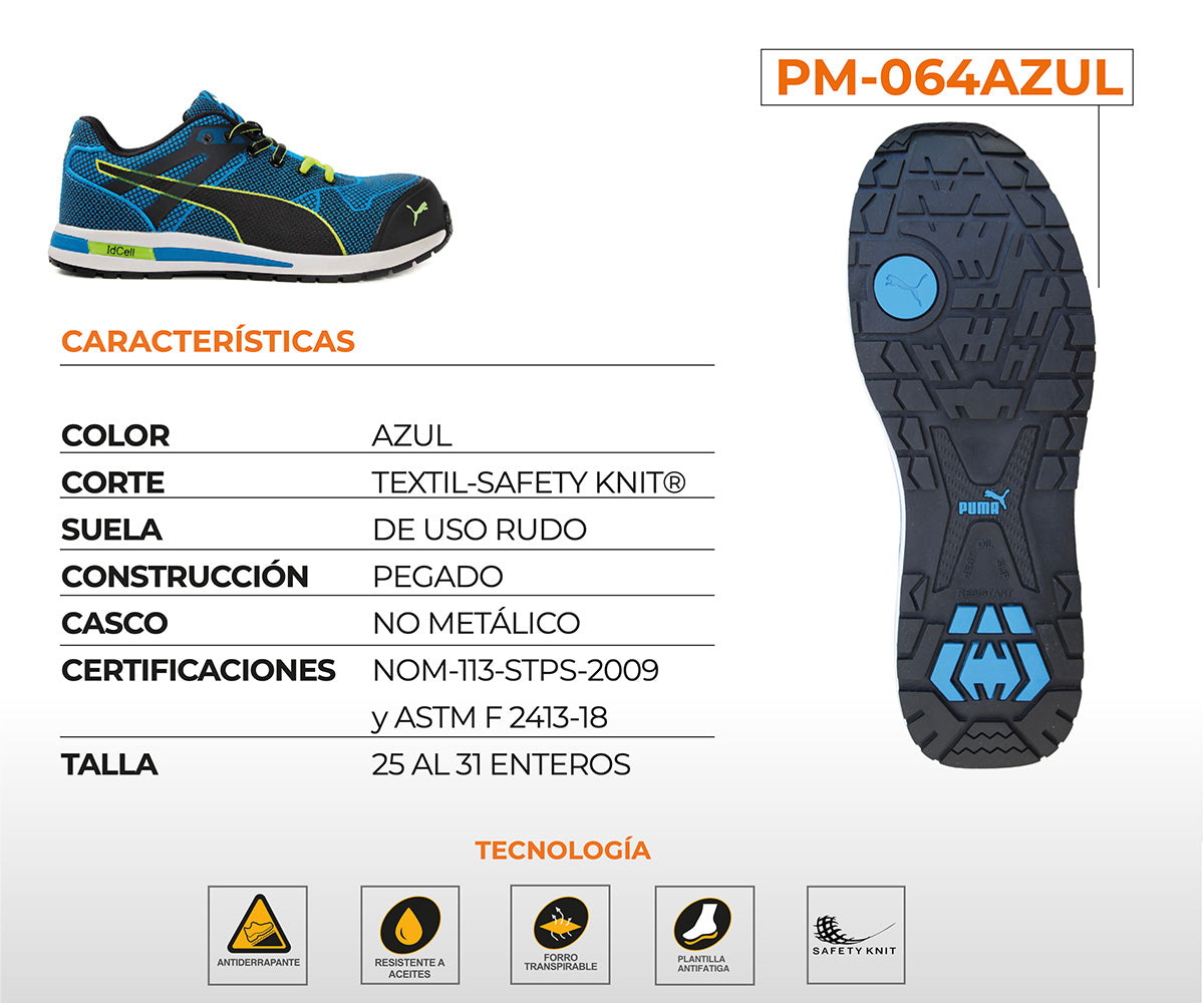 Tenis Industrial Puma Safety PM-064AZUL Para Caballero Azul