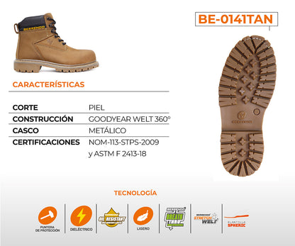 Bota De Seguridad Berrendo Clásico Para Caballero BE-0141TAN