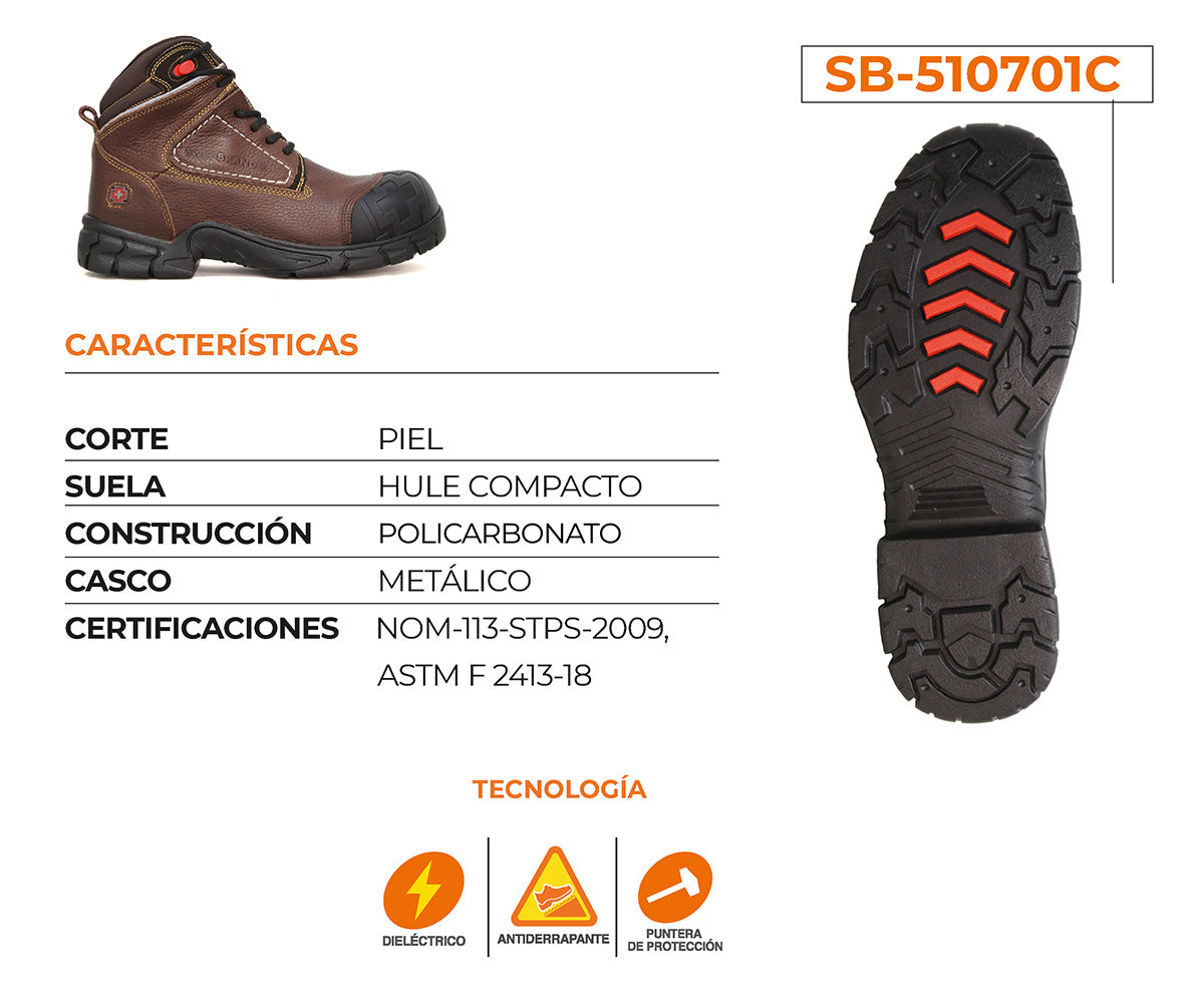 Bota De Seguridad Swissbrand Gladiador Para Caballero SB-510701C Café