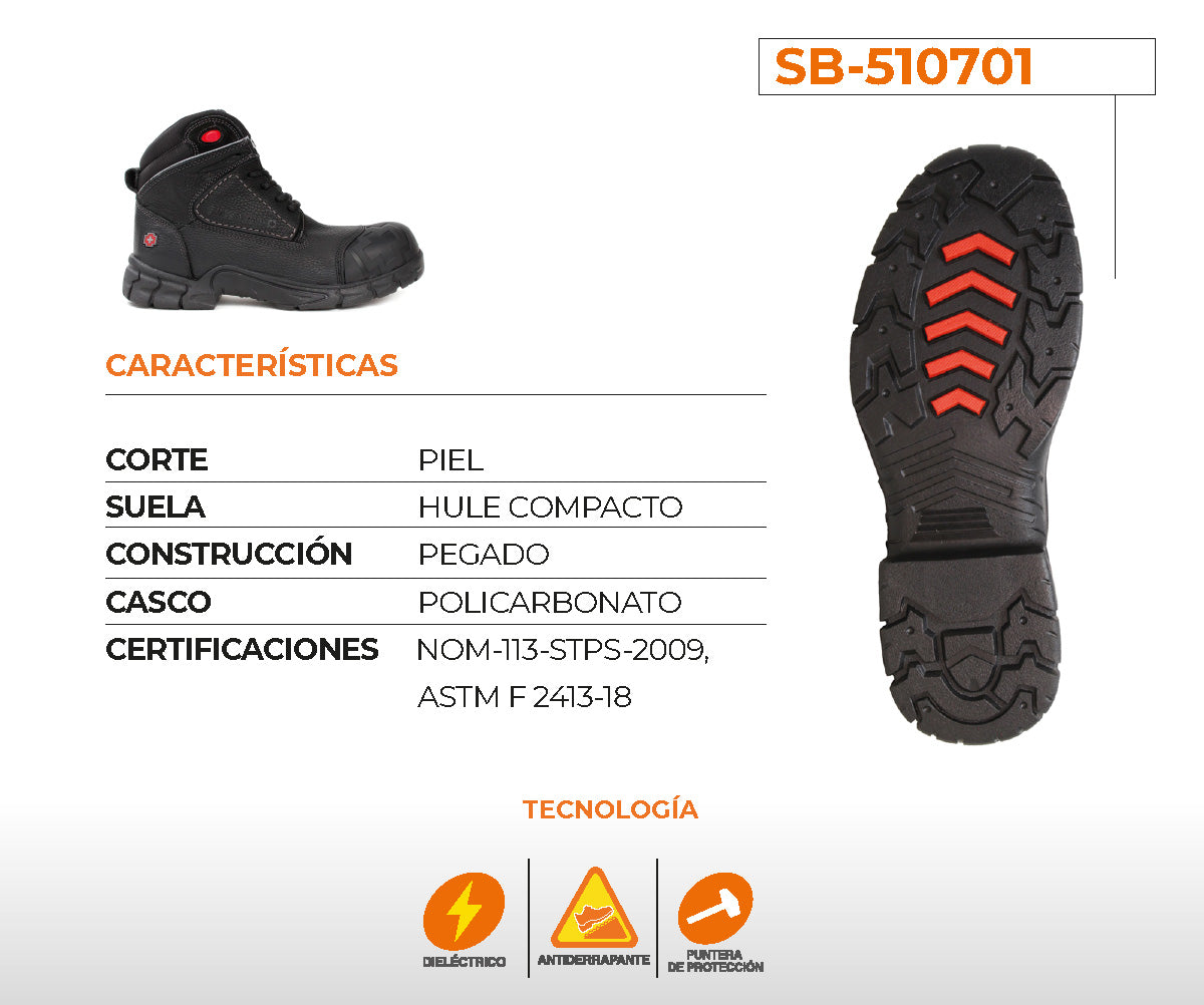 Bota De Seguridad Swissbrand Gladiador Para Caballero SB-510701N Negro