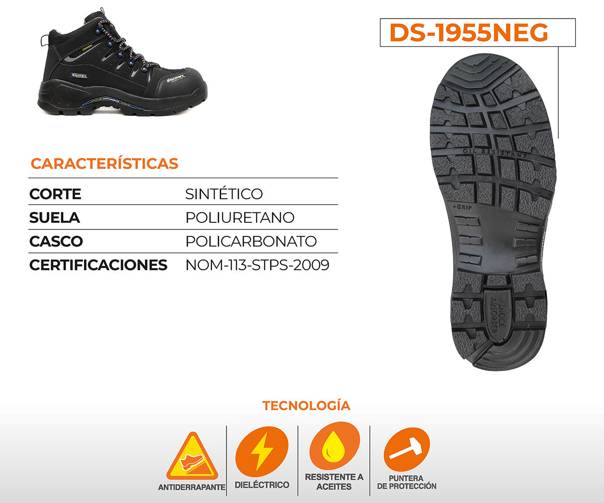 Tenis De Seguridad Discovery Blackwood Para Caballero DS-1955NEG Negro