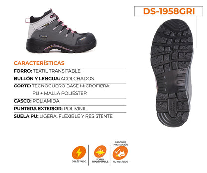 Bota De Seguridad Discovery Blackwood Para Dama DS-1958GRI Gris