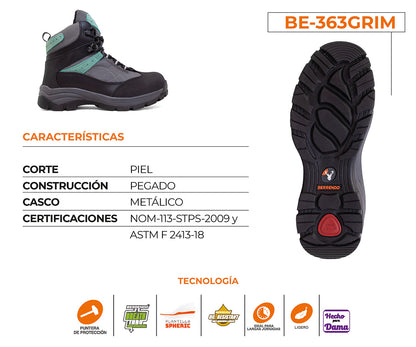 Bota De Seguridad Berrendo Tecnolight Para Dama BE-363GRIM Gris/Menta