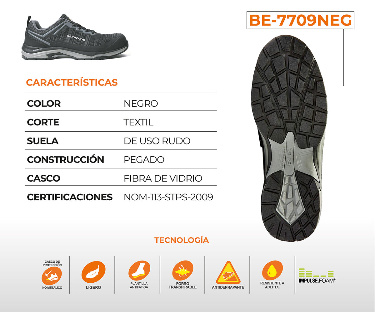Tenis De Seguridad Berrendo Safety Sport Para Caballero BE-7709NEG Negro