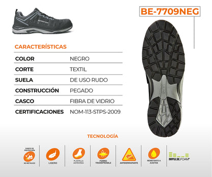 Tenis De Seguridad Berrendo Safety Sport Para Caballero BE-7709NEG Negro