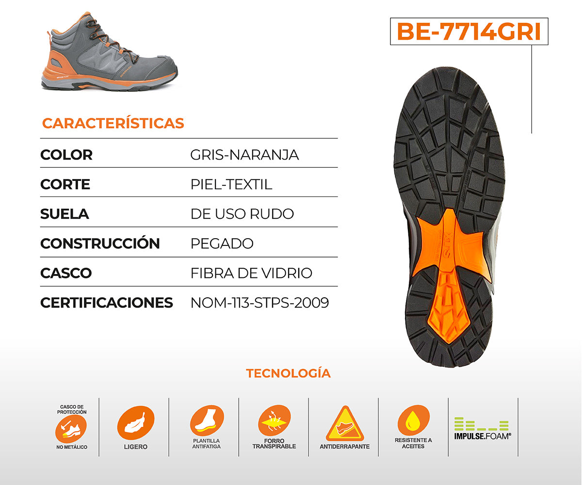 Bota De Seguridad Berrendo Safety Sport Para Caballero BE-7714GRI