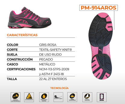 Tenis Industrial Puma Safety Para Dama PM-914AROS Rosa