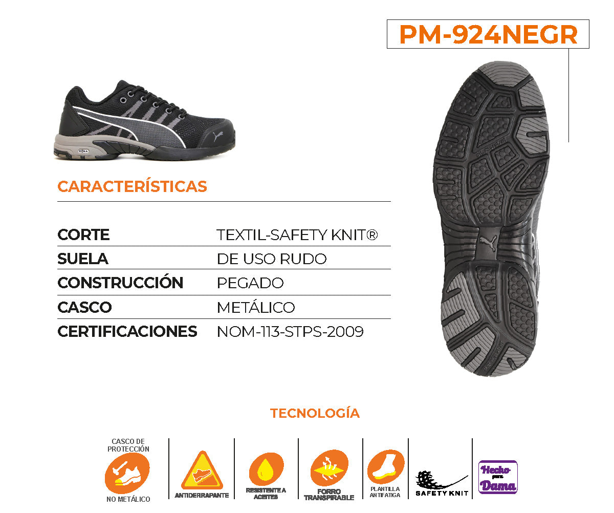 Tenis Industrial Puma Safety PM-924NEGR Para Dama Negro